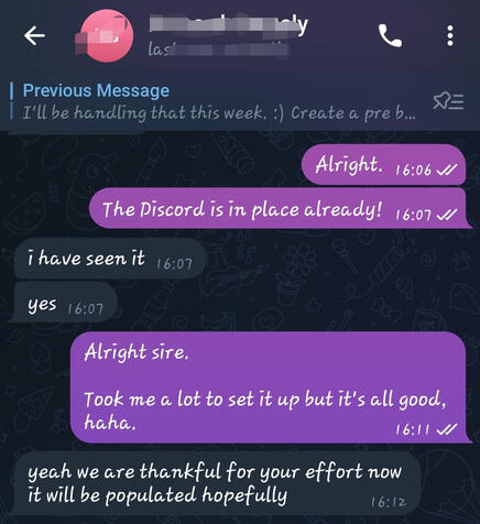 Discord Setup feedback from Founder